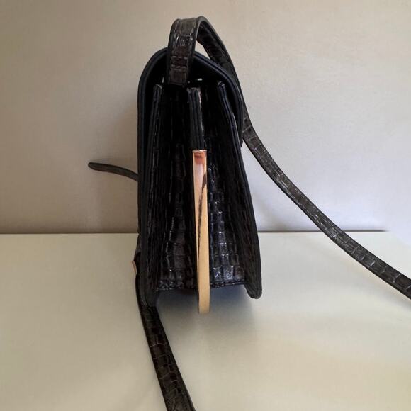 Dune London Edellie Grey Croc Front Flap Snap Detail Crossbody Bag - Picture 7 of 12